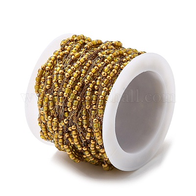 Цепи ручной работы из нержавеющей стали 304 и стеклянных бусин CHS-L031-01G-06-1