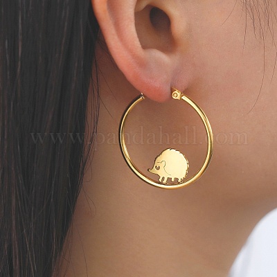 Серьги-кольца из нержавеющей стали 304 в форме ежа EJEW-F320-02G-1