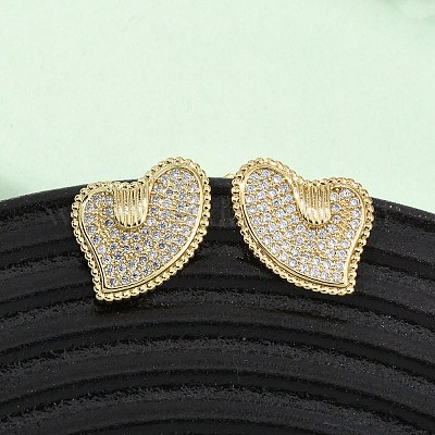 Сердце из латуни микро проложить кубического циркония серьги стержня EJEW-B153-19G-01-1