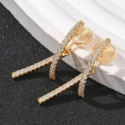 Латунные серьги-клипсы с микропаве из прозрачного кубического циркония EJEW-K286-13G-1