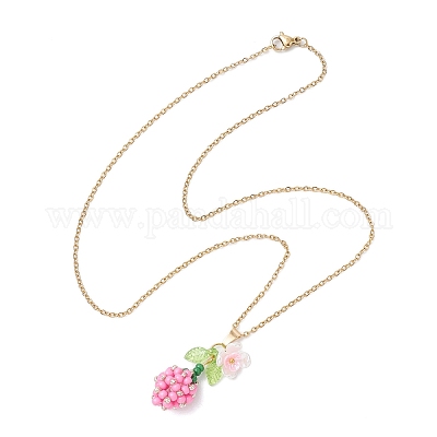 Подвеска в виде цветка из стеклянных бусин и искусственного жемчуга из нержавеющей стали 304 NJEW-MZ00115-05-1