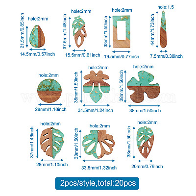 20шт 10 стильные подвески из прозрачной смолы и орехового дерева RESI-KS0001-08-1