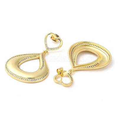 Серьги-гвоздики из латуни с микропаве и кубическим цирконием EJEW-M230-14G-1