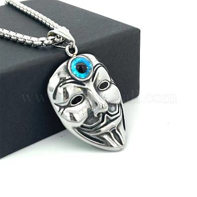 Мужские ожерелья с подвеской в виде маски джокера из нержавеющей стали голубого цвета с изображением сглаза UG0324-1