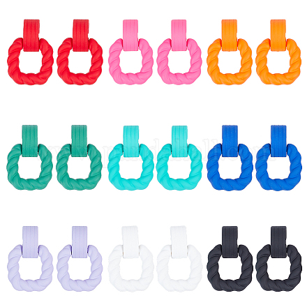 Anattasoul 9 paires 9 couleurs acrylique torsion rectangle boucles d'oreilles pendantes avec épingles en argent sterling pour les femmes EJEW-AN0004-05-1