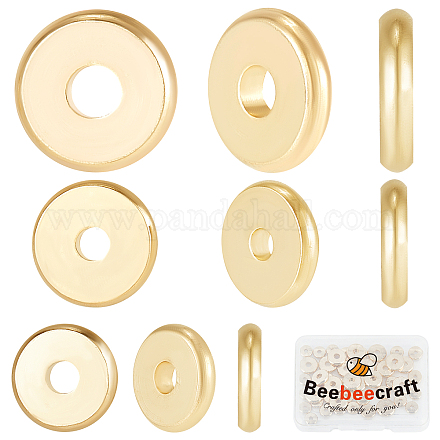 Beebeecraft 60Pcs 3 Size Flat Round Spacer Beads 24K Gold Plated Brass Heishi Loose Jewelry Making Beads for DIY Bracelet Earring Necklace KK-BBC0003-56G-1