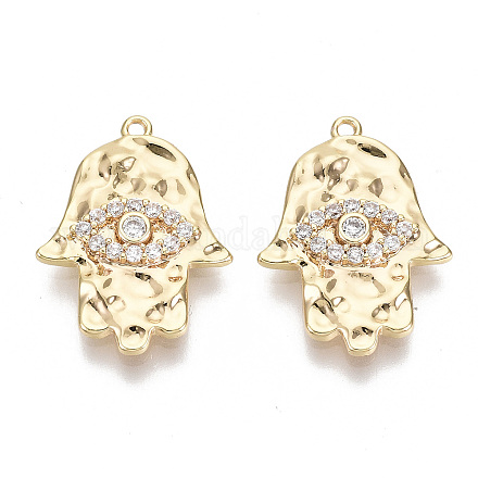 Brass Micro Pave Clear Cubic Zirconia Hammered Pendants KK-S356-078-NF-1