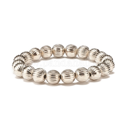 10 mm ccb-Kunststoff-Stretcharmband mit gerillten runden Perlen für Frauen BJEW-JB07559-1