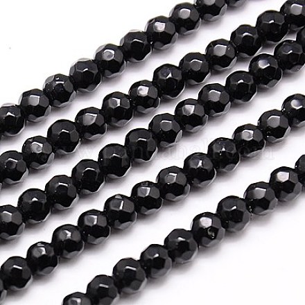 Chapelets de perles en pierre noire naturelle G-G545-28-1