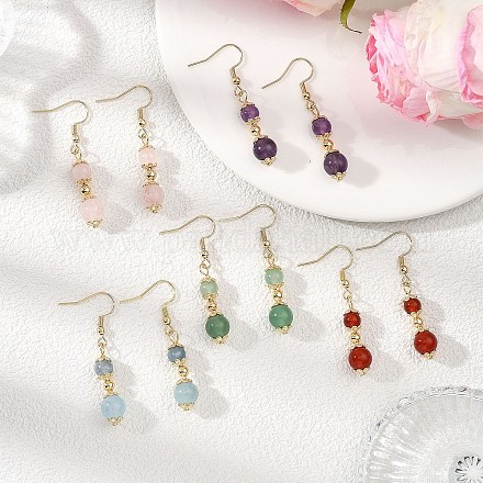 Круглые серьги-подвески из натуральных смешанных камней EJEW-JE06822-1