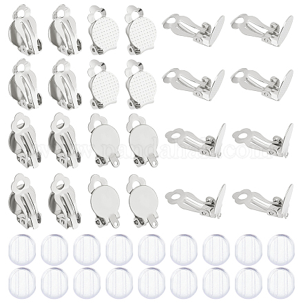 UNICRAFTALE 60pcs Clip-on Earring Findings DIY Earring Clip 304 Stainless Steel Clip-on Earring Converter Flat Round Tray Non-Pierced Earrings with Silicone Earring Pads for DIY Earring Making STAS-UN0040-60-1