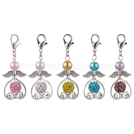 5 pendentif en perles de verre ange 5 couleurs HJEW-JM01744-1