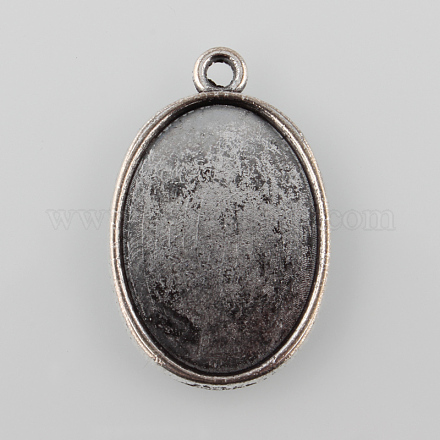 Cabochon ciondolo ovale piatto antico della lega d'argento di stile tibetano X-TIBEP-M022-37AS-1