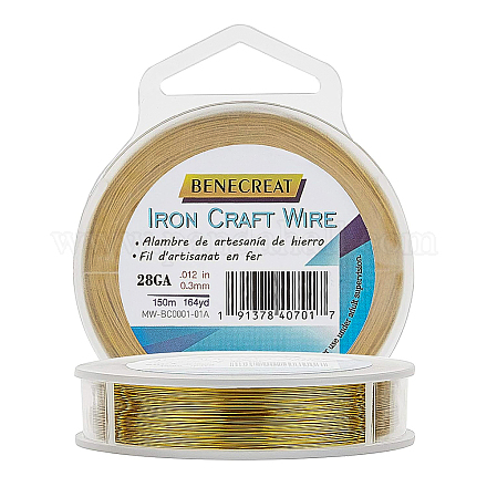 BENECREAT 0.4mm(26 Gauge) 100m Tarnish Resistant Golden Iron Crafting Wire for Jewelry Beading Project MW-BC0001-01B-1