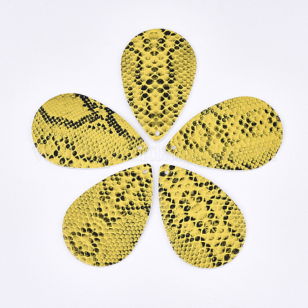PUレザービッグペンダント  ティアドロップ  蛇の模様で  ゴールド  57.5x37x1.5mm  穴：2mm FIND-S300-54F-1