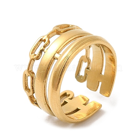 304 anillo abierto ovalado hueco de acero inoxidable para mujer. RJEW-D012-01G-1