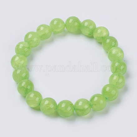 Natural Green Jade Beaded Stretch Bracelet BJEW-P210-14-8mm-1
