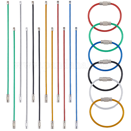 36 шт. 6 цвета резиновое покрытие нержавеющая сталь трос брелок FIND-SC0013-71A-1
