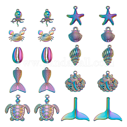 CHGCRAFT 20Pcs 10Styles Ocean Beach Charms Rainbow Color Alloy Pendants Tortoise Shell Crab Charms Pendants for Jewelry Necklace Bracelet Earring Making FIND-CA0005-81-1