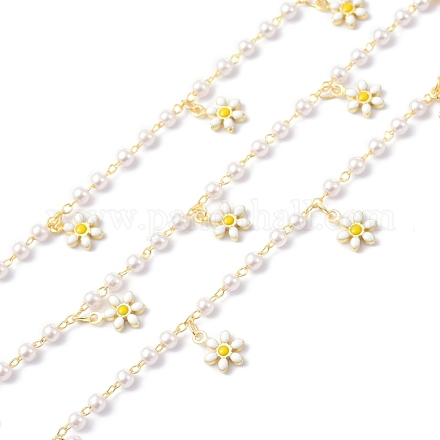 Cadenas de perlas de imitación hechas a mano de perlas de imitación de esmalte de flores y latón y abs CHC-D029-39G-1