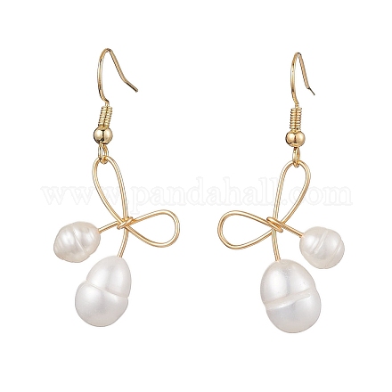 Серьги с подвесками из натурального пресноводного жемчуга с бантом EJEW-TA00520-1