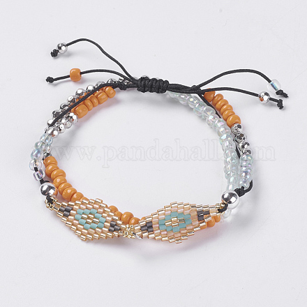 Glass Seed Bead Braided Bead Bracelets BJEW-JB03574-01-1