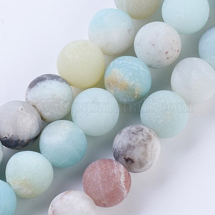 Chapelets de perles rondes en amazonite mate naturelle G-E334-4mm-09-1