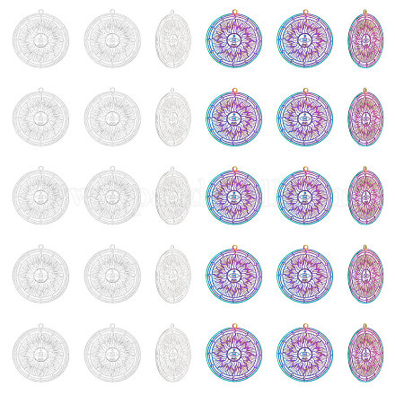 DICOSMETIC 40Pcs 2 Colors Sun Pendant Flat Round Evil Eye Charms Stainless Steel Filigree Pendants Rainbow Color Metal Embellishments for for Jewelry Necklace Bracelet Earring Making STAS-DC0010-92-1