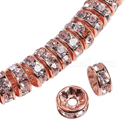 Pandahall elite circa 50 pz ottone cristallo rondelle strass distanziatore perline diametro 6 mm per la creazione di gioielli in oro rosa RB-PH0001-04RG-NF-1