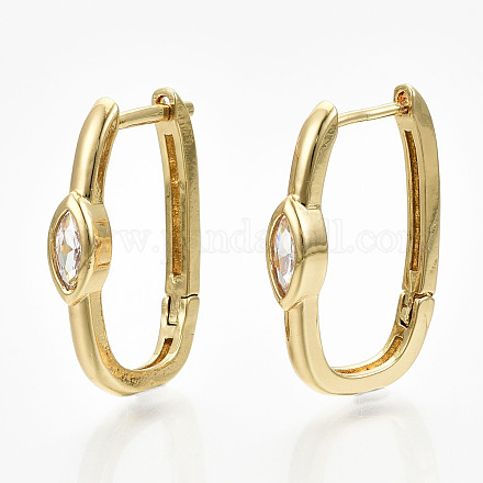 Brass Micro Pave Clear Cubic Zirconia Huggie Hoop Earring EJEW-T046-14G-NF-1