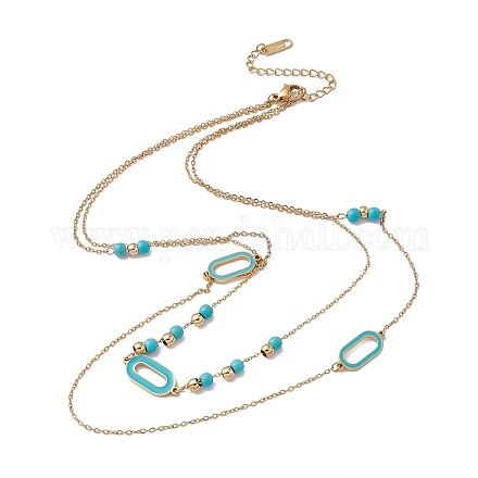Enamel Charms Double Layer Necklace with Synthetic Turquoise Beaded NJEW-P269-20D-G-1