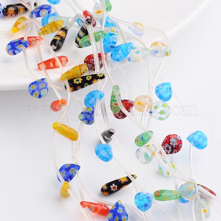 Drop Handmade Millefiori Glass Beads Strands LAMP-F004-13-1