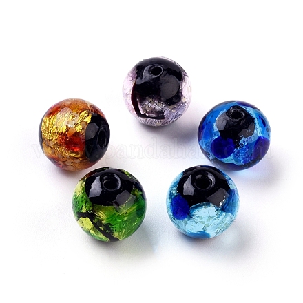 Perles rondes en verre argenté faites à la main FOIL-I006-10mm-M-1