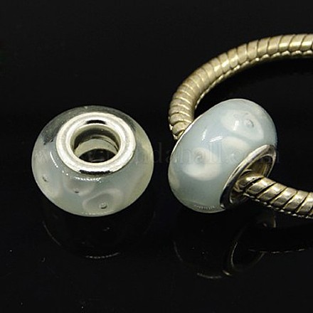 Rondelle White Handmade Lampwork Large Hole European Beads X-LPDL-028F-3-1
