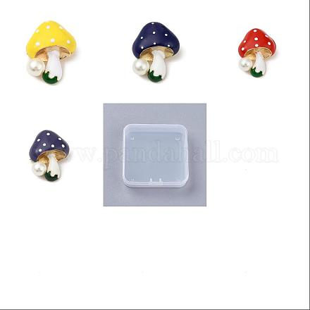 4Pcs 4 Colors Mushroom with Plastic Pearl Enamel Pin JEWB-SZ0001-47-1