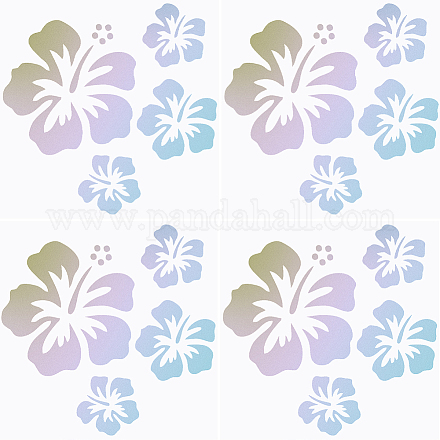 GORGECRAFT 4 Sheets Hawaiian Hibiscus Flower Car Decal Colourful Laser Car Sticker Sun Protection Reflective Self Adhesive Car Accessories Automotive Exterior Decoration for SUV Laptop STIC-WH0010-05C-1