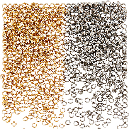 DICOSMETIC 800pcs 1.9mm Golden and Stainless Steel Color Crimp Beads Rondelle Spacer Beads Smooth Round Beads Seamless Loose Beads for Jewelry Making STAS-DC0005-02-1