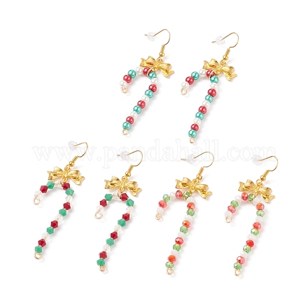 3 Pairs 3 Style Glass Christmas Candy Cane with Alloy Bowknot Dangle Earrings EJEW-JE04971-1