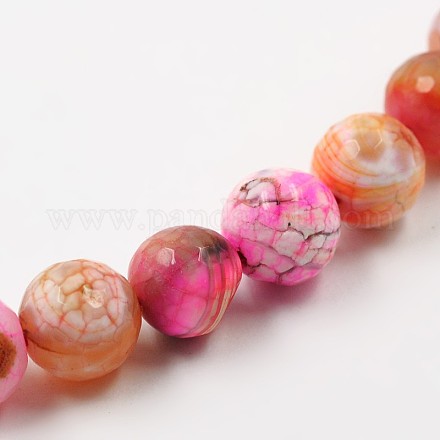 Dyed Natural Fire Crackle Agate Faceted Round Bead Strands G-O038-22E-1