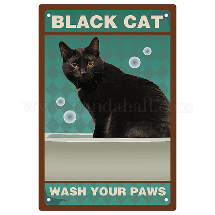 ブリキ看板ポスター  垂直  家の壁の装飾のため  あなたの足を洗うという言葉の四角形  猫の模様  300x200x0.5mm AJEW-WH0157-405-1
