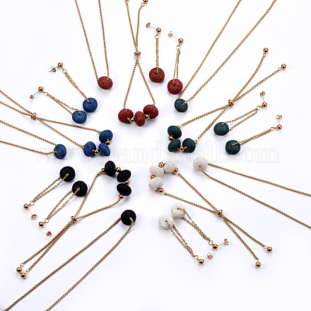 304 Stainless Steel Stud Earrings & Slider Bracelets & Necklaces Jewelry Sets SJEW-L133-07G-1