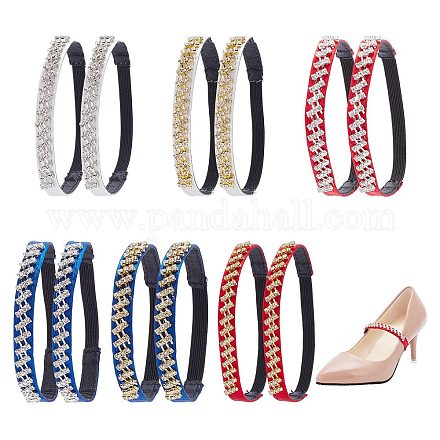 CRASPIRE 6 Color/Pair Rhinestone Elastic Shoe Ankle Straps Detachable Shoe Strap Adjustable Band Bling Belt for Shoelace High Heels Women DIY-CP0008-57-1