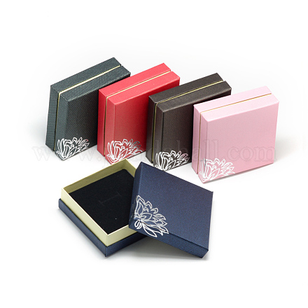 Cajas de joyería de plata de tono flor cartón CBOX-R036-01-1