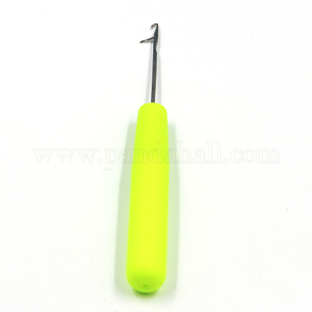 ステンレス鋼のラッチフック  敷物作りやアートクラフト用のプラスチックハンドルのかぎ針編み針ツール  緑黄  16x1.8cm  ヘッド：4.3mm PW22062461461-1