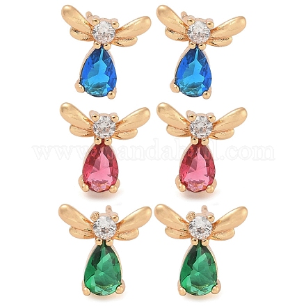 Серьги-гвоздики из латуни с кубическим цирконием EJEW-M090-07G-1