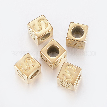 304 Stainless Steel Large Hole Letter European Beads STAS-H428-01G-S-1