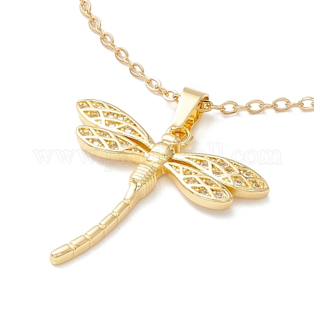 Clear Cubic Zirconia Dragonfly Pendant Necklace NJEW-O125-19G-1