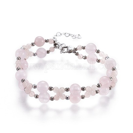 Natürliche Rose Quarz Perlen Multi-Strang Armbänder BJEW-JB04193-03-1