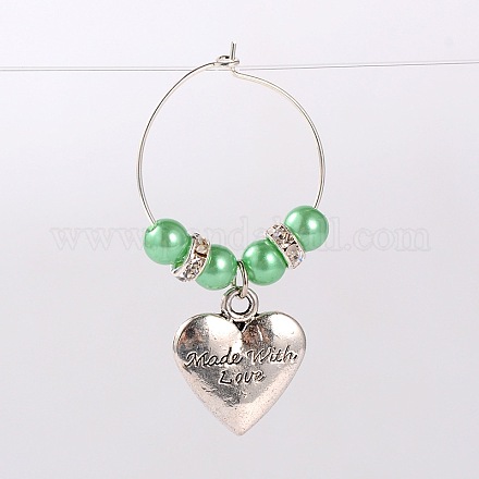 Tibetan Style Heart with Word Made With Love Wine Glass Charms AJEW-JO00009-03-1