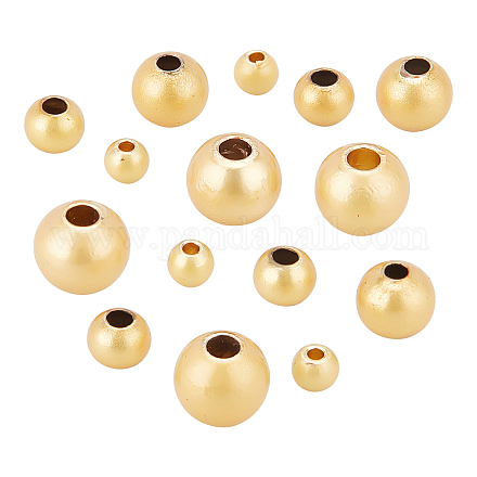 BENECREAT 240Pcs 18K Gold Plated Brass Beads 4 Mixed Size Matte Color Round Spacer Beads for Bracelet Necklace KK-BC0007-60-1